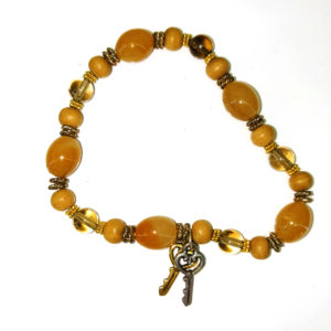 Creativity Stone and Sandalwood Bead Stretch Bracelet With "Key" Charms